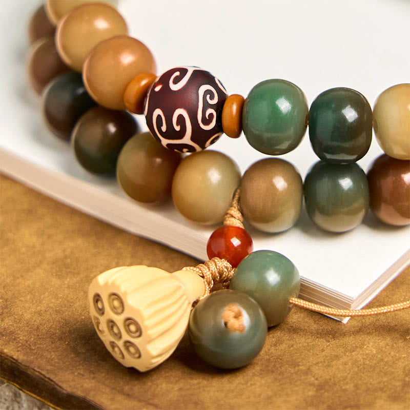 Handmade Colorful Bodhi Seed Lotus Pod Charm Double Wrap 10mm Bracelet
