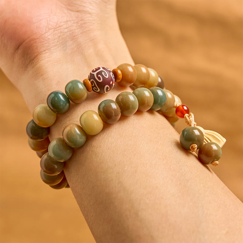 Handmade Colorful Bodhi Seed Lotus Pod Charm Double Wrap 10mm Bracelet
