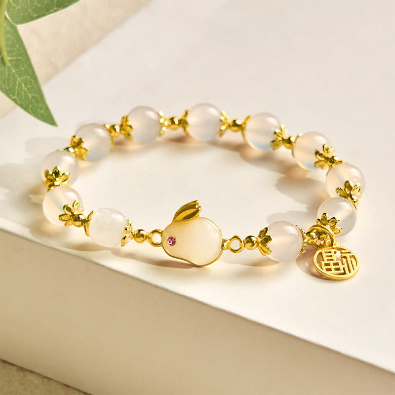 Red Agate or Chalcedony Fu Rabbit Symbol Bracelet for Personal Confidence
