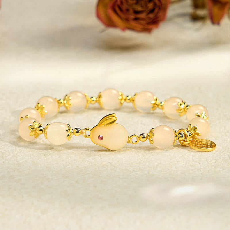 Red Agate or Chalcedony Fu Rabbit Symbol Bracelet for Personal Confidence