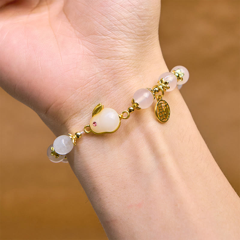 Red Agate or Chalcedony Fu Rabbit Symbol Bracelet for Personal Confidence