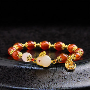 Red Agate or Chalcedony Fu Rabbit Symbol Bracelet for Personal Confidence