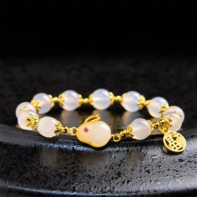 Red Agate or Chalcedony Fu Rabbit Symbol Bracelet for Personal Confidence