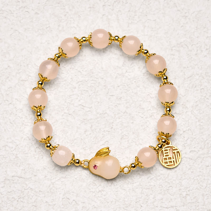 Red Agate or Chalcedony Fu Rabbit Symbol Bracelet for Personal Confidence