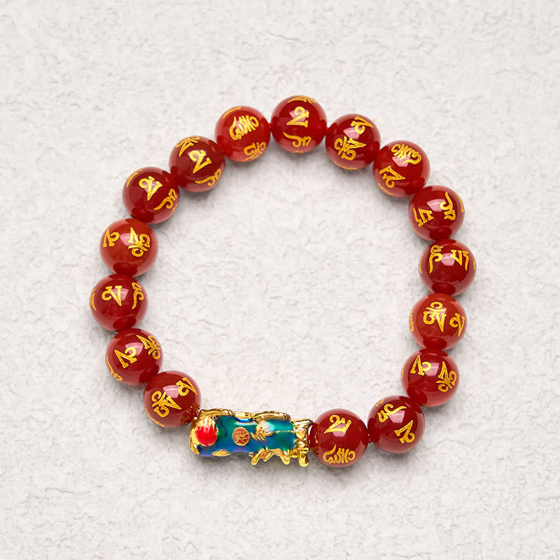 Color Change Pixiu & Om Mani Padme Hum Red Agate Copper Mantra Bracelet
