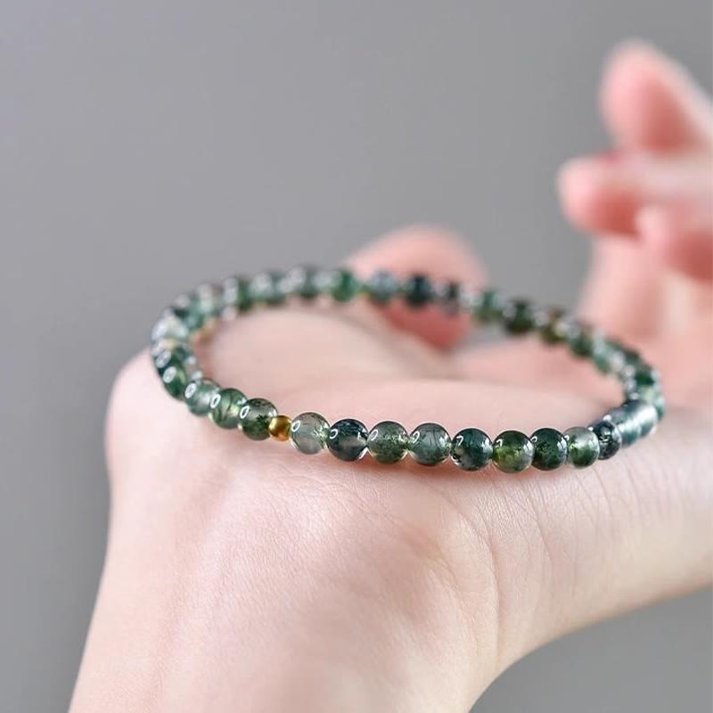 Minimalist Moss Agate Natural Stone Beaded Bracelet for Emotional Balance
