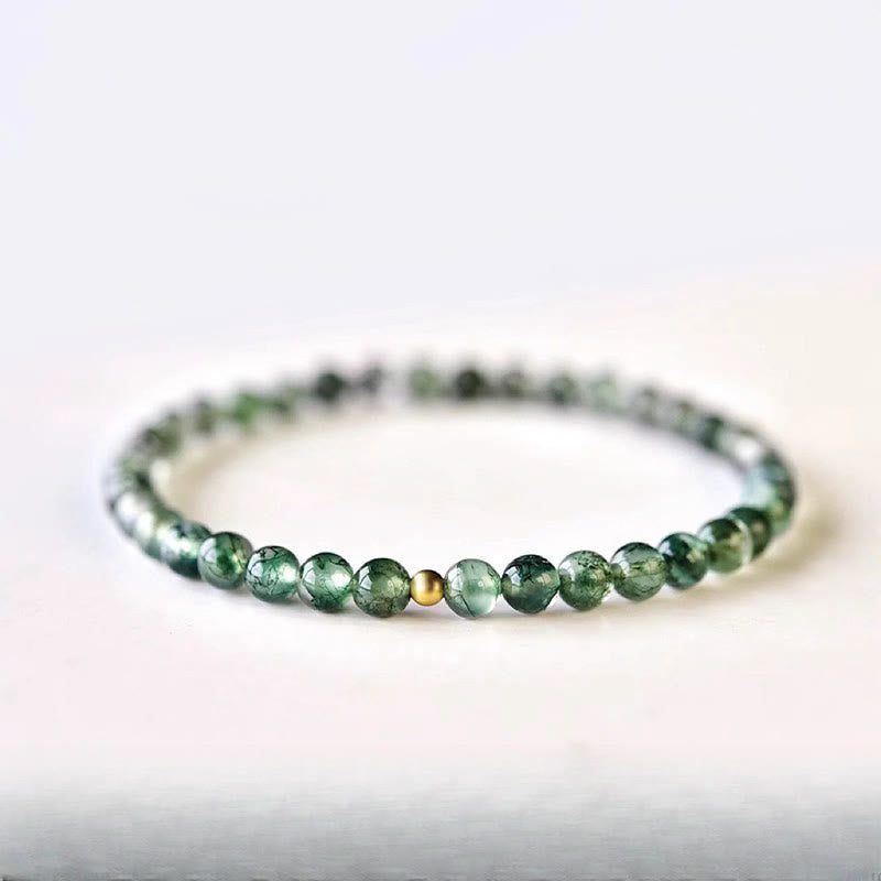 Minimalist Moss Agate Natural Stone Beaded Bracelet for Emotional Balance