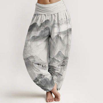 Tactile Cotton Ink Wash Landscape Mindful Harem Pants
