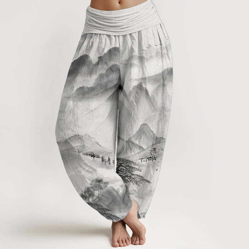 Tactile Cotton Ink Wash Landscape Mindful Harem Pants