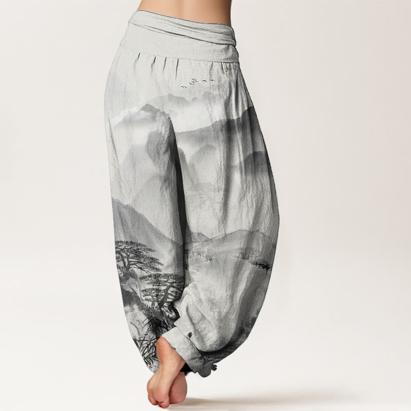 Tactile Cotton Ink Wash Landscape Mindful Harem Pants