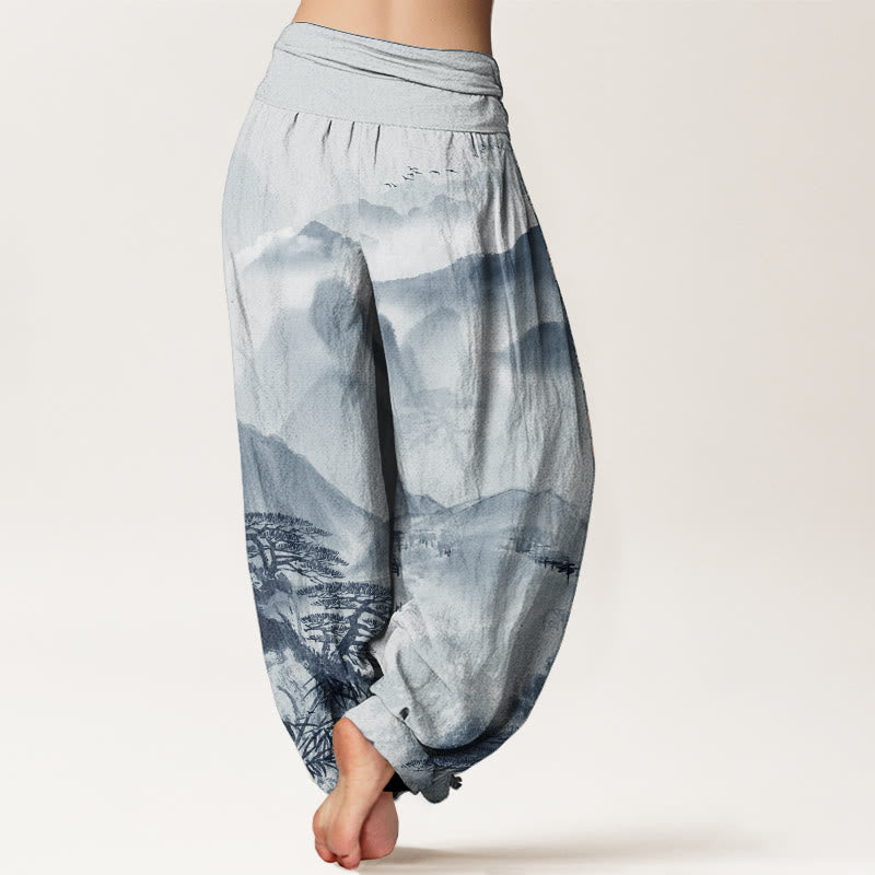 Tactile Cotton Ink Wash Landscape Mindful Harem Pants