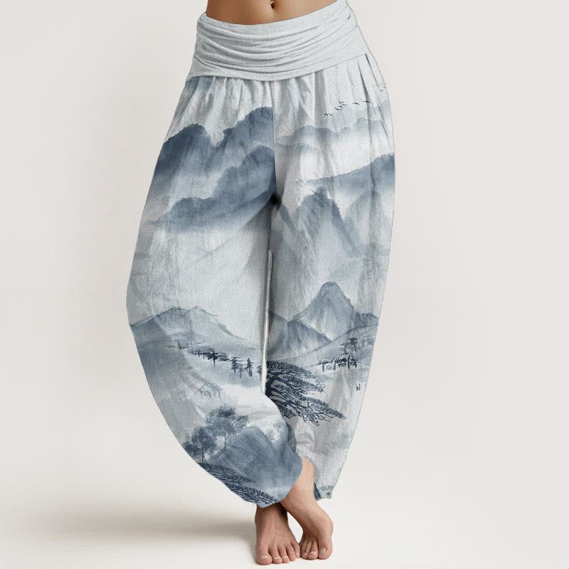Tactile Cotton Ink Wash Landscape Mindful Harem Pants