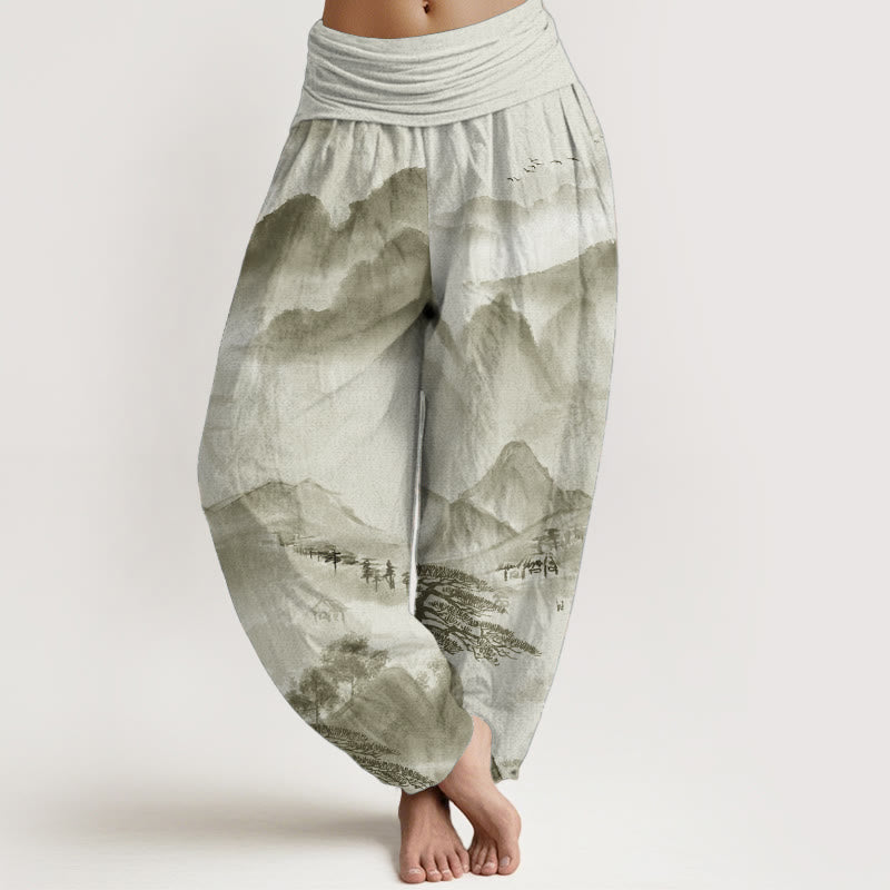 Tactile Cotton Ink Wash Landscape Mindful Harem Pants