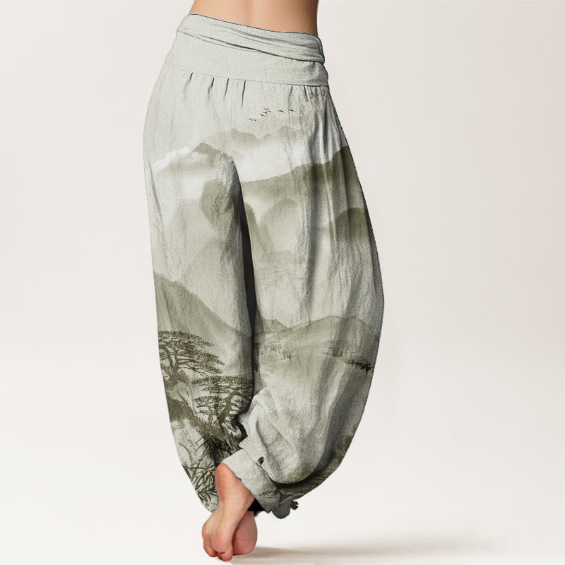 Tactile Cotton Ink Wash Landscape Mindful Harem Pants