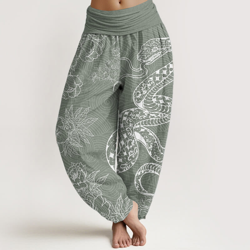Pure Cotton Snake Lotus Women's Elastic Waist Harem Pants
