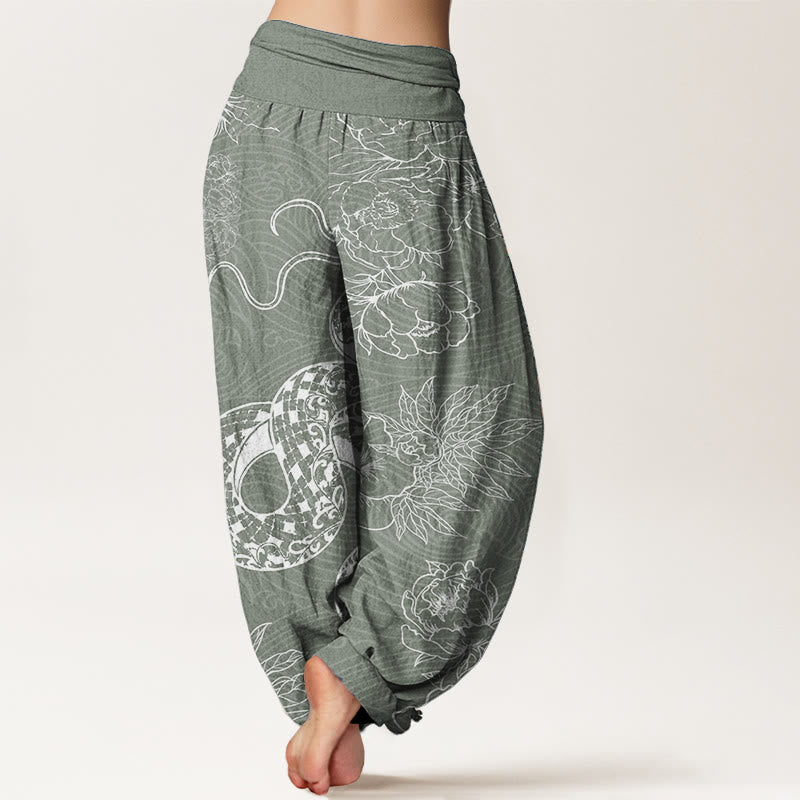 Pure Cotton Snake Lotus Women's Elastic Waist Harem Pants