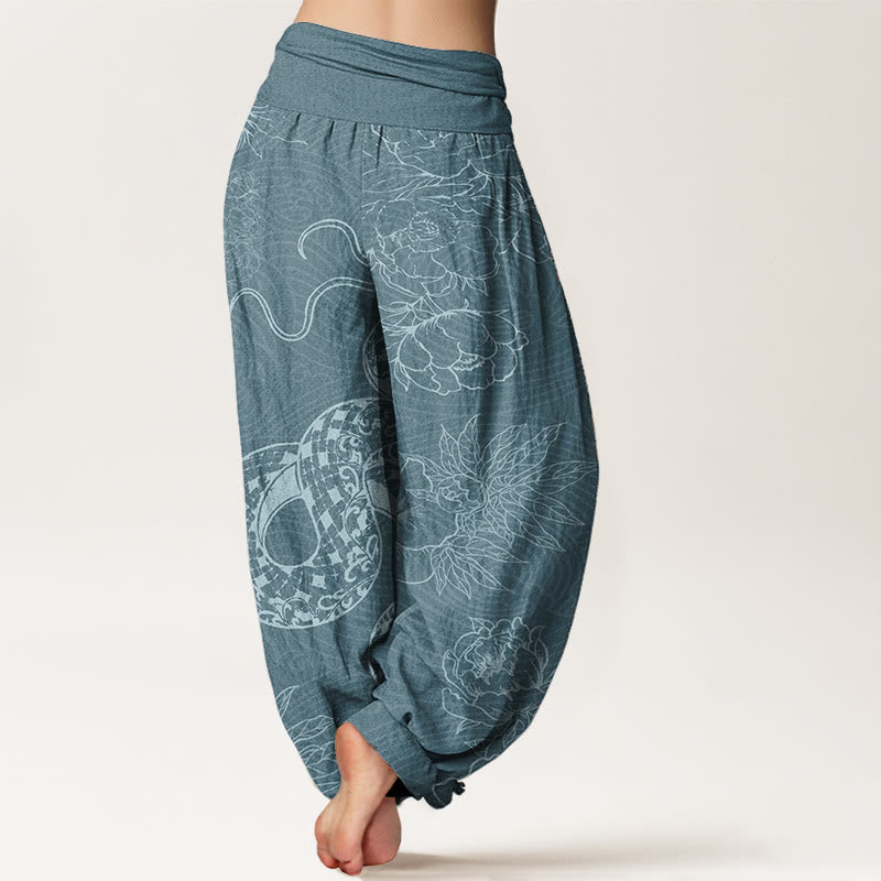 Pure Cotton Snake Lotus Women's Elastic Waist Harem Pants
