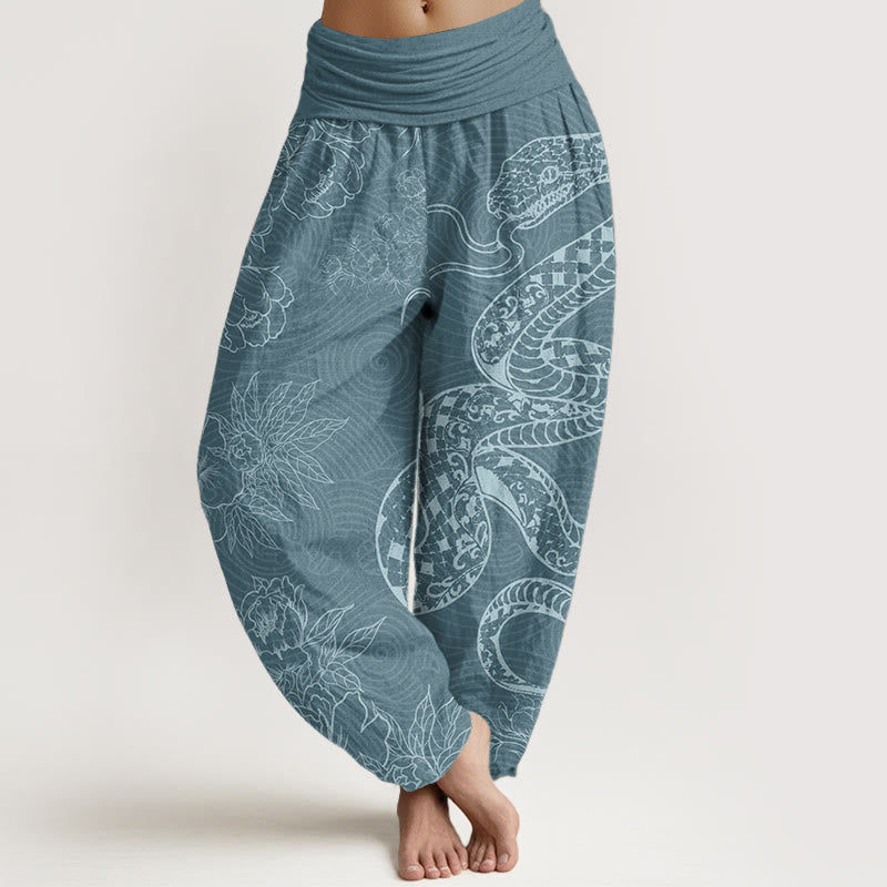 Pure Cotton Snake Lotus Women's Elastic Waist Harem Pants