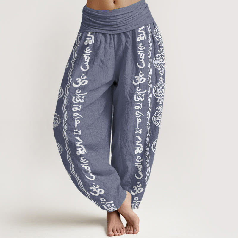 Pure Cotton Mandala Om Mani Padme Hum Women's Elastic Waist Harem Pants