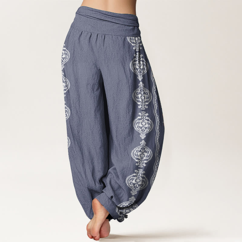 Pure Cotton Mandala Om Mani Padme Hum Women's Elastic Waist Harem Pants