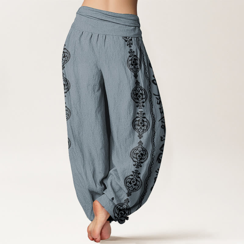 Pure Cotton Mandala Om Mani Padme Hum Women's Elastic Waist Harem Pants
