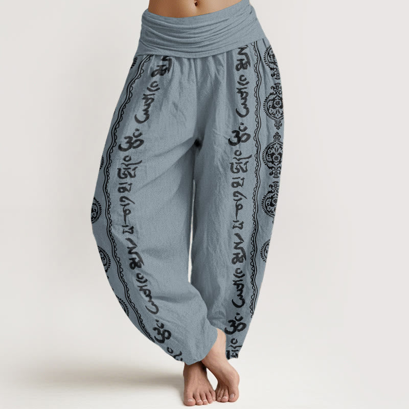 Pure Cotton Mandala Om Mani Padme Hum Women's Elastic Waist Harem Pants