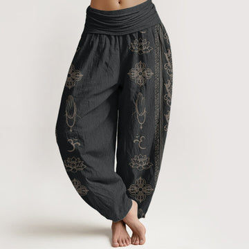 Cotton Elastic Waist Sacred Symbol Meditation Harem Pants