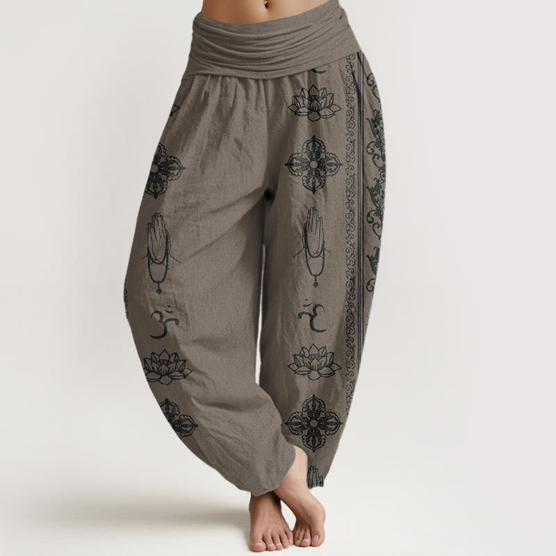 Cotton Elastic Waist Sacred Symbol Meditation Harem Pants