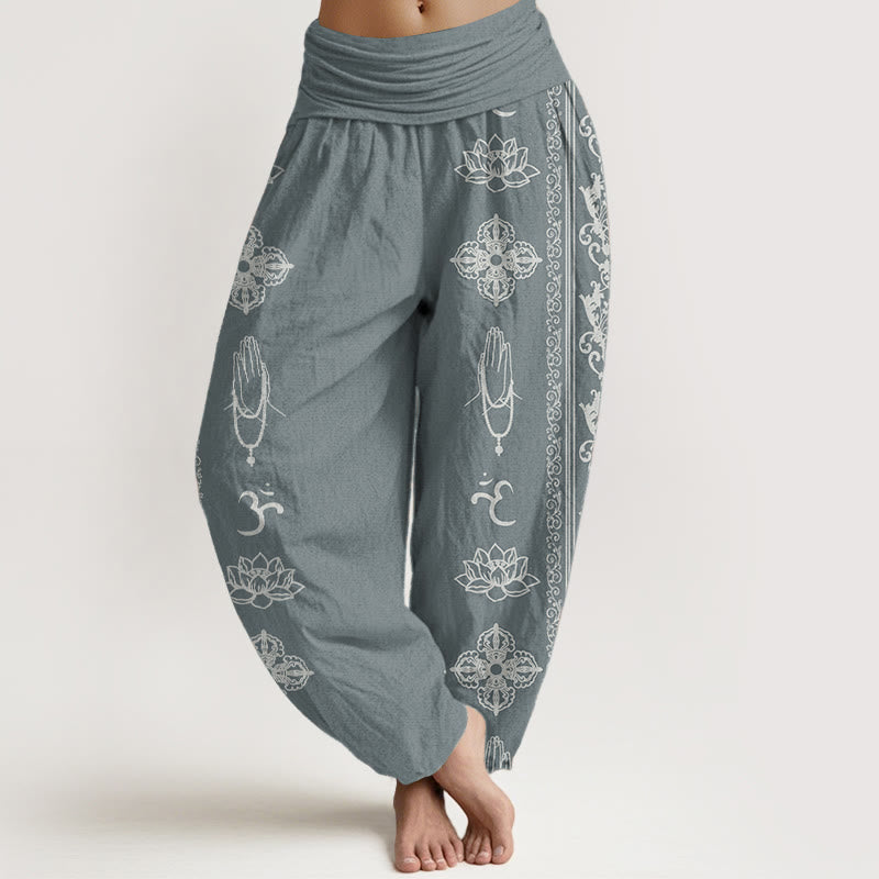 Cotton Elastic Waist Sacred Symbol Meditation Harem Pants