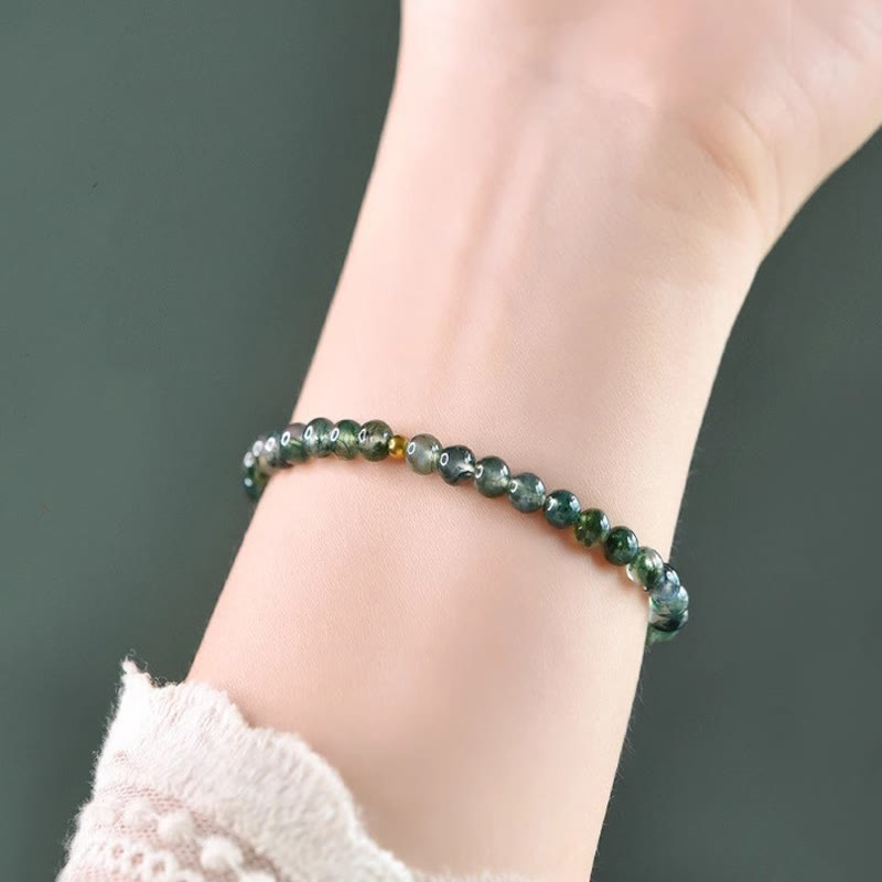 Minimalist Moss Agate Natural Stone Beaded Bracelet for Emotional Balance