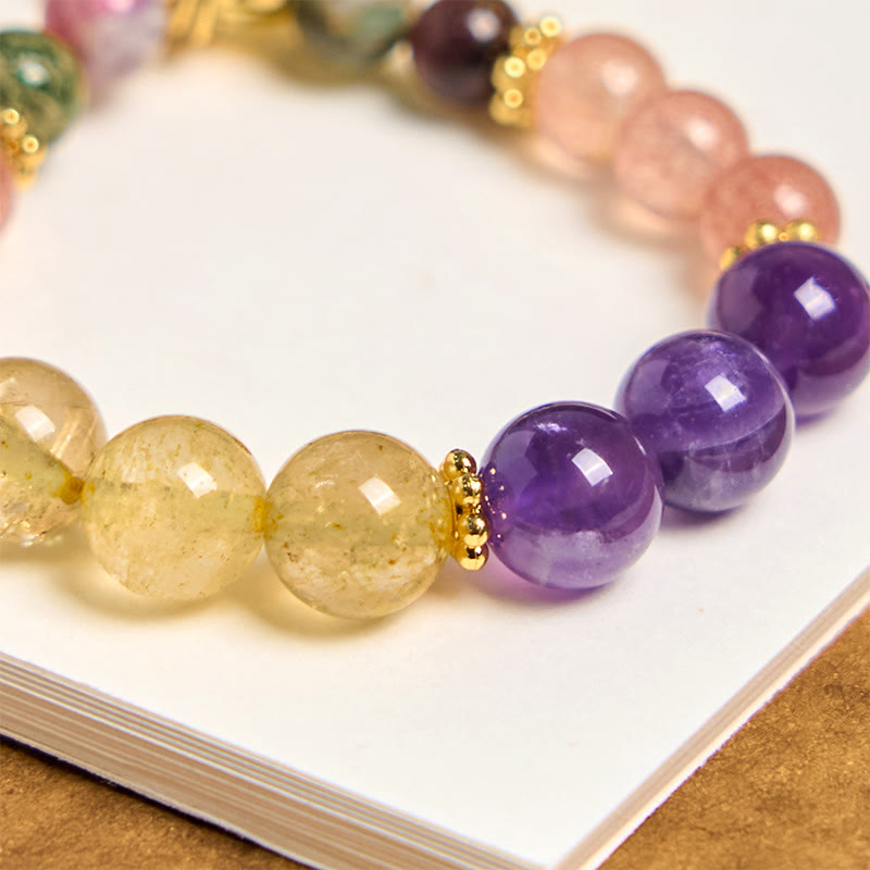 Natural Strawberry Quartz Amethyst Citrine Beads Love Key Chain Hanging Decoration