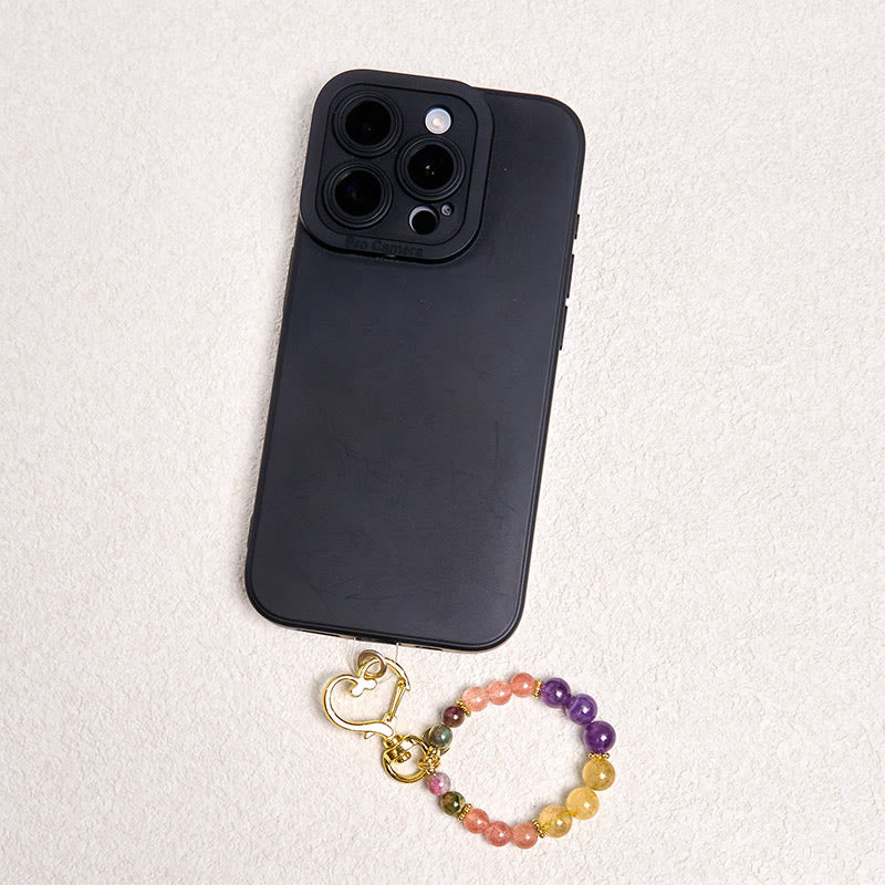 Natural Strawberry Quartz Amethyst Citrine Beads Love Key Chain Hanging Decoration