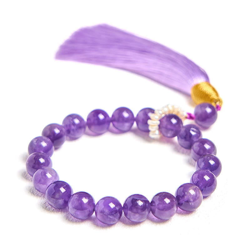Natural Amethyst and Pearl Beaded Meditation Bracelet with Tassels