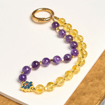 Natural Citrine and Amethyst Copper Infused Phone Charm and Keychain