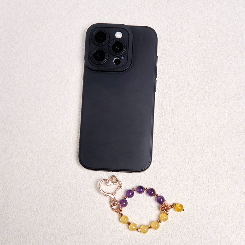 Natural Amethyst and Citrine Beaded Copper Keychain Energy Anchor