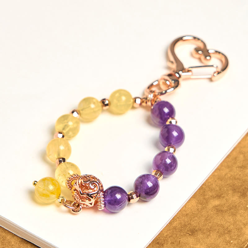 Natural Amethyst and Citrine Beaded Copper Keychain Energy Anchor
