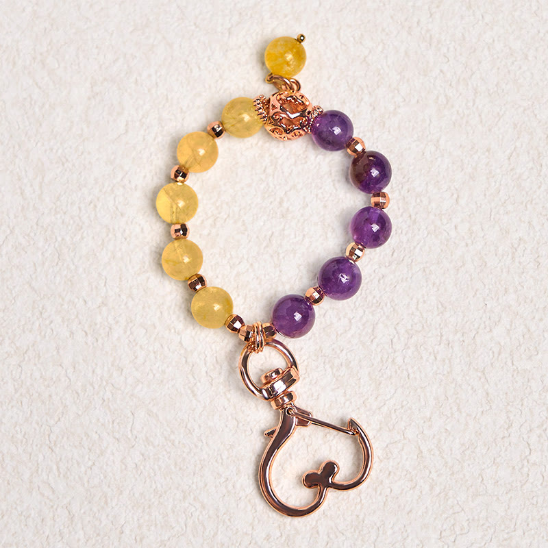 Natural Amethyst and Citrine Beaded Copper Keychain Energy Anchor