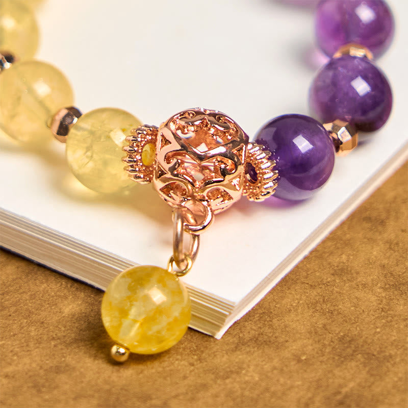 Natural Amethyst and Citrine Beaded Copper Keychain Energy Anchor