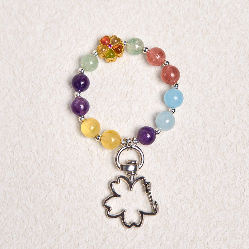 Natural Flower Mixed Crystal Keychain with Aquamarine & Copper