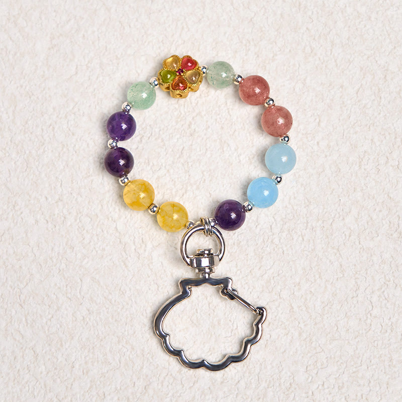Natural Flower Mixed Crystal Keychain with Aquamarine & Copper