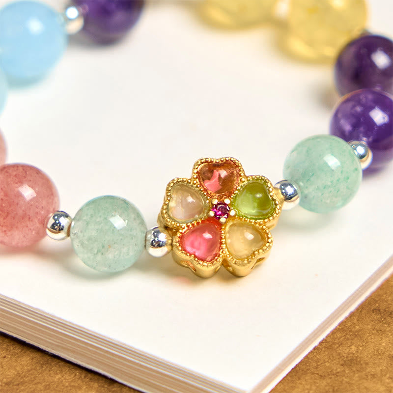 Natural Flower Mixed Crystal Keychain with Aquamarine & Copper