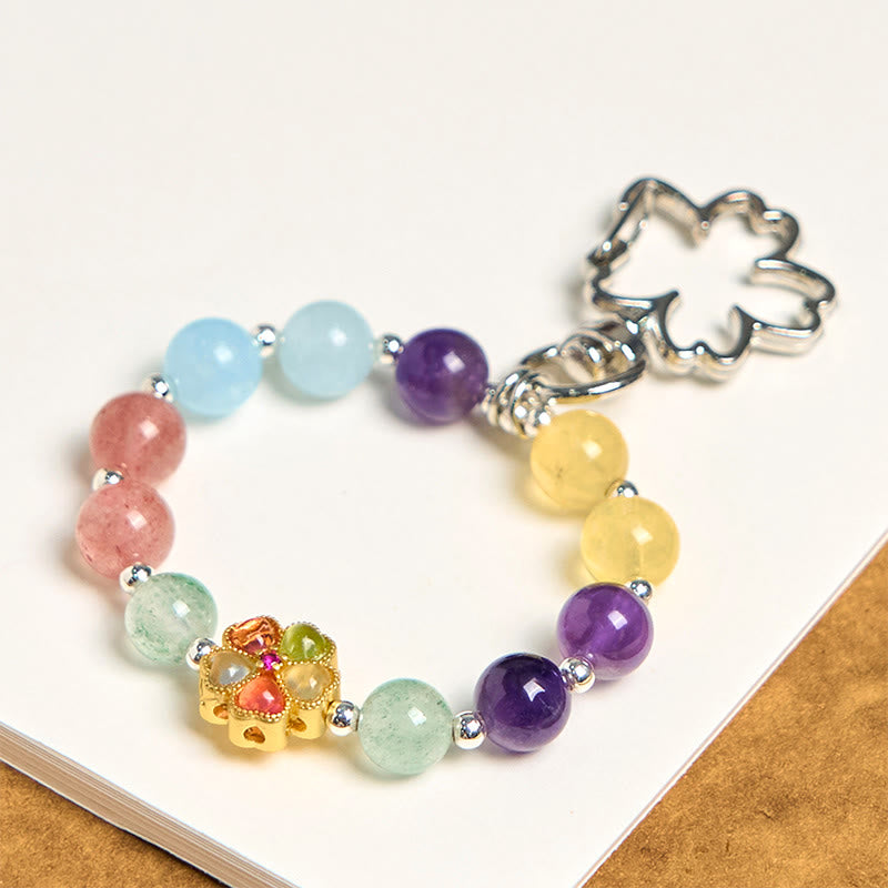 Natural Flower Mixed Crystal Keychain with Aquamarine & Copper
