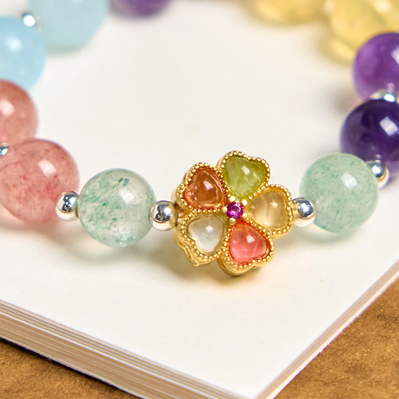 Natural Flower Mixed Crystal Keychain with Aquamarine & Copper