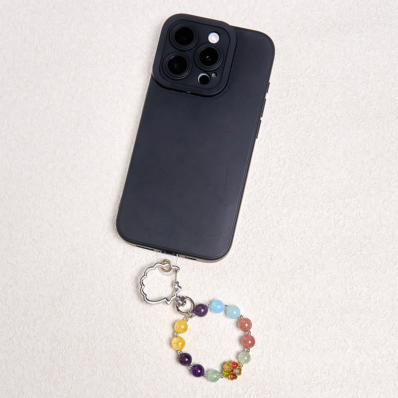 Natural Flower Mixed Crystal Keychain with Aquamarine & Copper