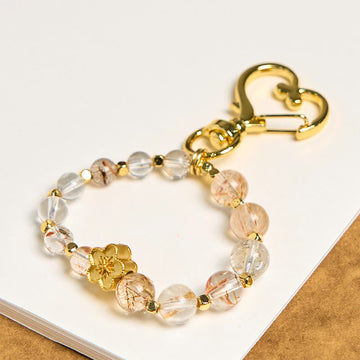 Natural Super Seven and Clear Quartz Plum Blossom Crystal Bag Hanging Keychain