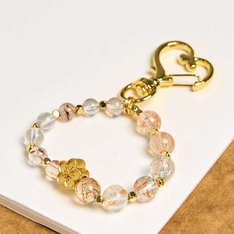 Natural Super Seven and Clear Quartz Plum Blossom Crystal Bag Hanging Keychain