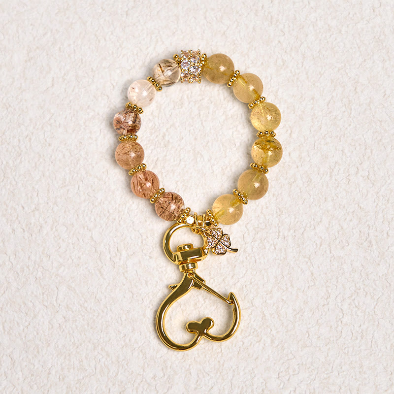 Golden Rutilated Quartz Auspiciousness Key Chain Hanging Decoration