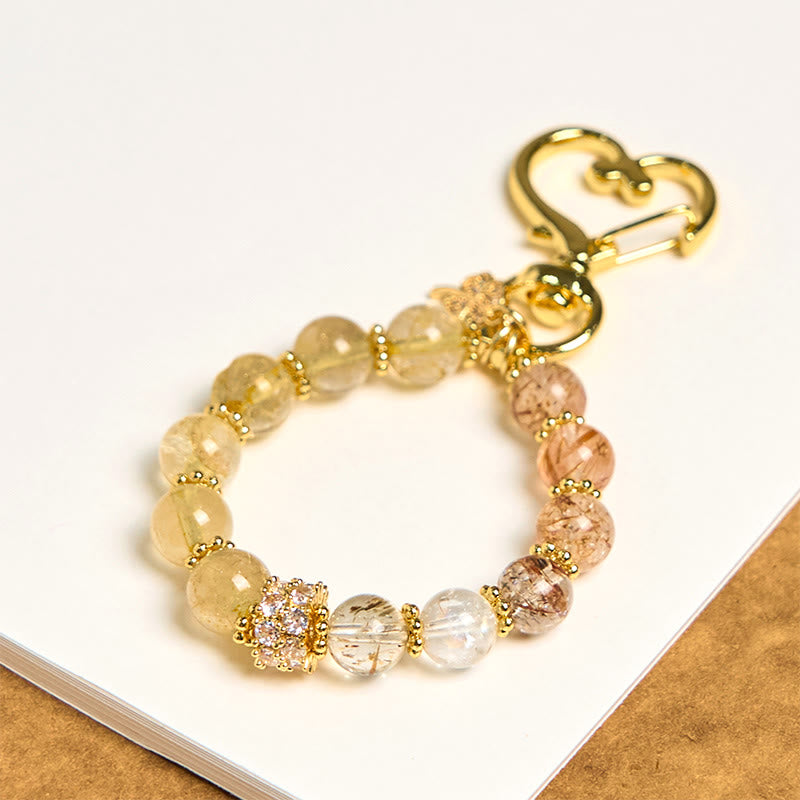Golden Rutilated Quartz Auspiciousness Key Chain Hanging Decoration