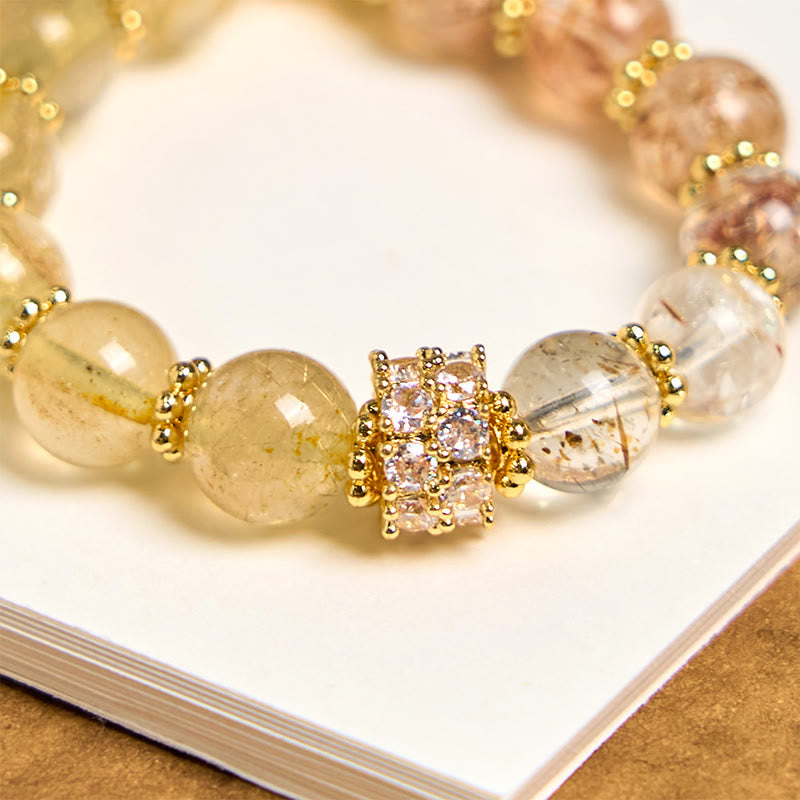 Golden Rutilated Quartz Auspiciousness Key Chain Hanging Decoration