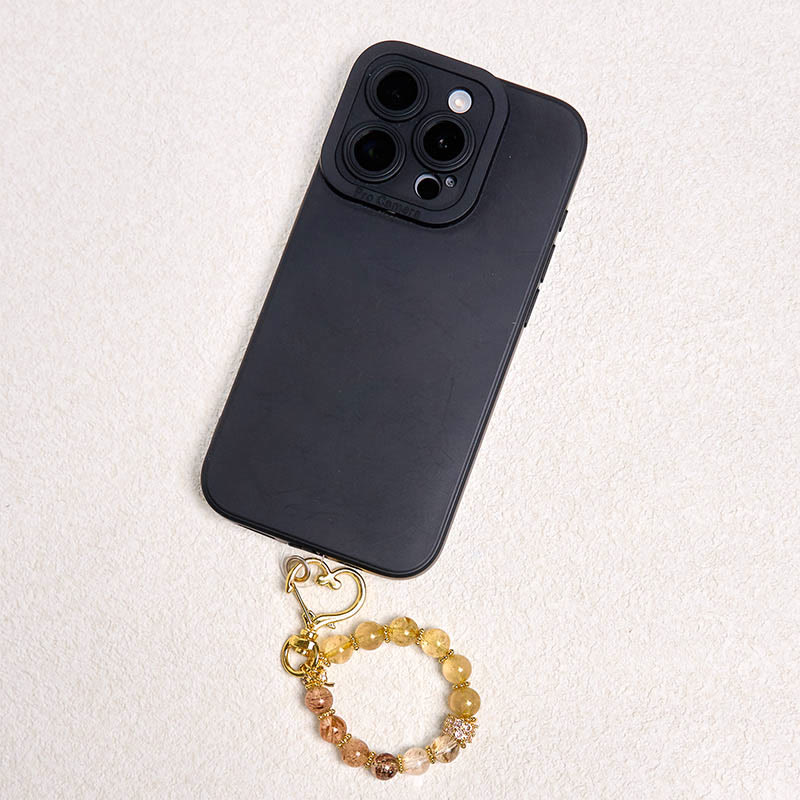 Golden Rutilated Quartz Auspiciousness Key Chain Hanging Decoration